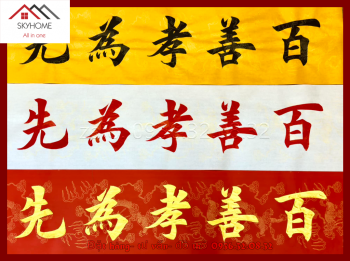 Bức hoành phi phòng thờ chữ Bách- Thiện- Hiếu- Vi- Tiên cho mùa lễ Vu Lan